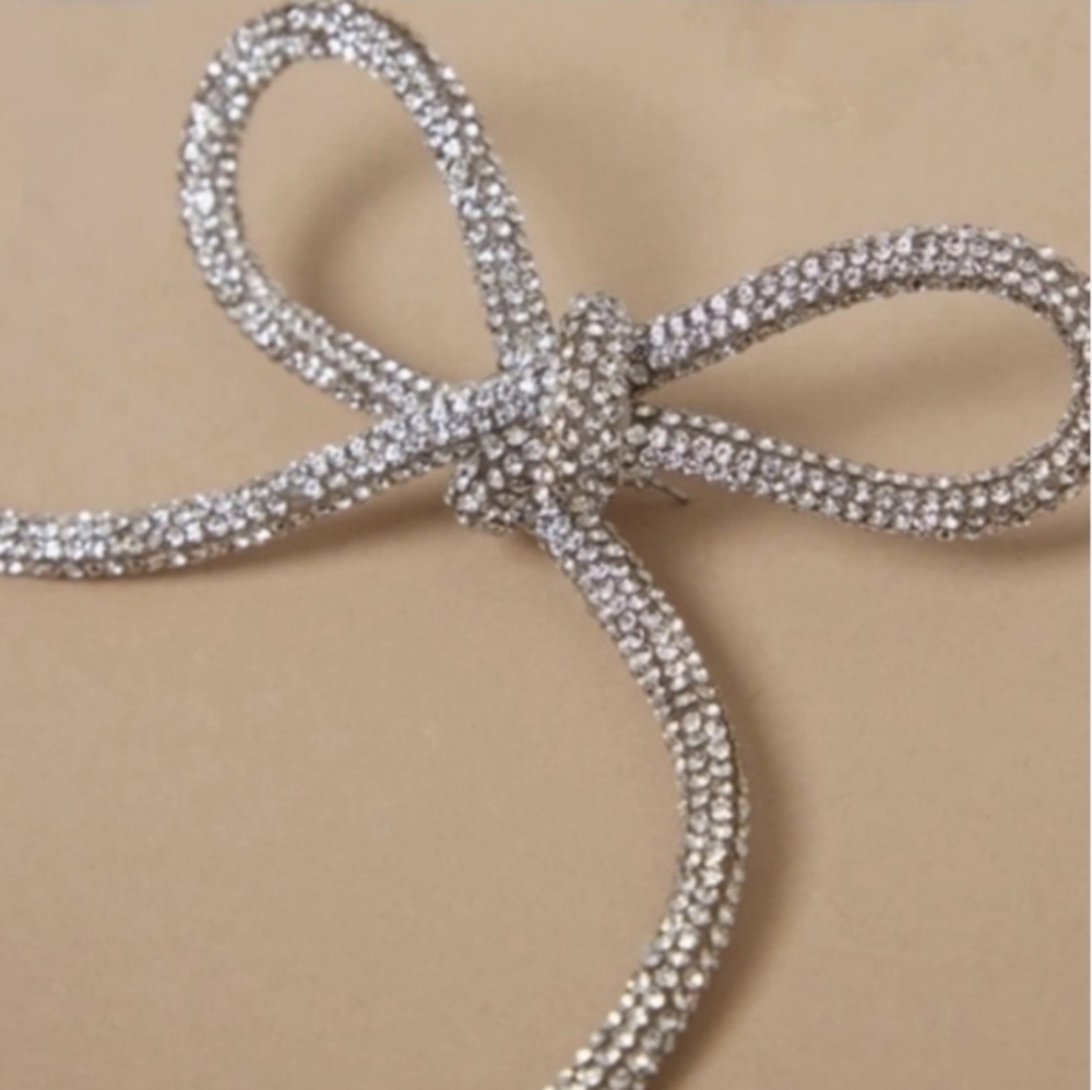 New! Rhinestone Bow Hair Clip Barrette Silver Crystal Glam | NWOT